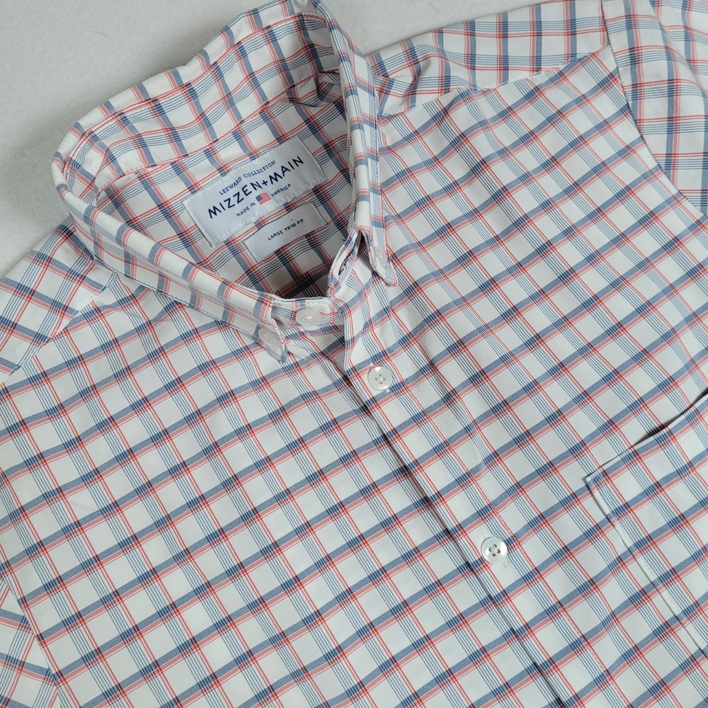 Mizzen + Main Leeward Trim Fit Short‎ Sleeve Button Plaid Print Men's Large